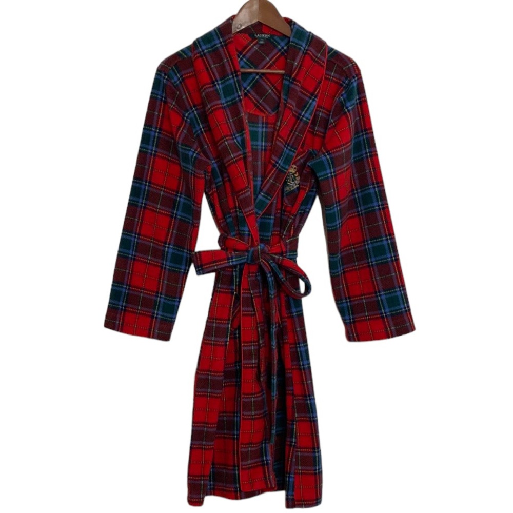 Ralph Lauren Robe Womens Medium Red Tartan Plaid Fleece Cozy Loungwear